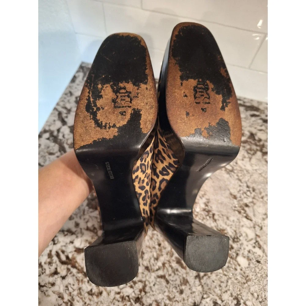Martinez Valero Leopard Print Platform Heel Satin Leather Pumps‎ Size 10